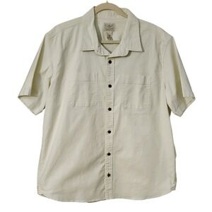 L.L.Bean Button Down Mens Cream Traditional Fit Short Sleeve, Large